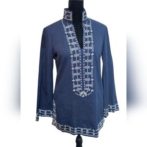 Kenar Navy Blue Tunic Silver Embroidery Rhinestones XS